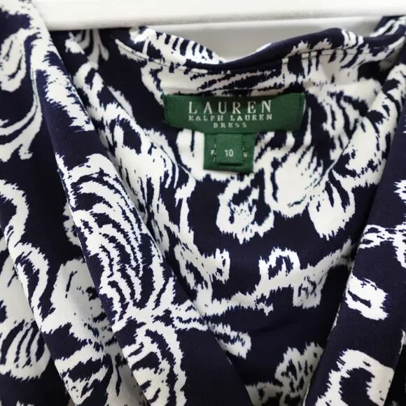 Lauren Ralph Lauren Dress Women’s Size 10 Ruched Navy White Floral Formal Spring - Picture 13 of 16